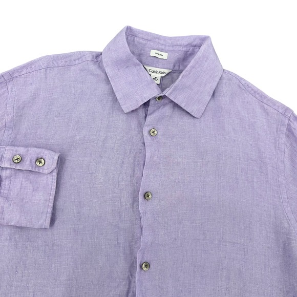 Calvin Klein Other - Calvin Klein Mens Mediun Purple 100% Linen Long Sleeve Button Down Shirt